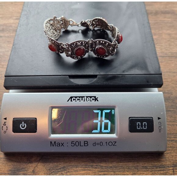 Carnelian Cabochon Sterling Silver Panel Bracelet 925 Lobster Clasp Boho 36 Gram - Picture 11 of 11